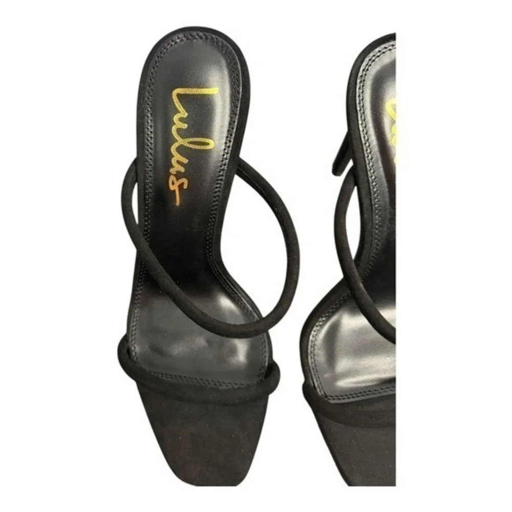 NIB‎ Lulus Theyaa Black Faux Suede Square Toe High Heel Sandals Size 8